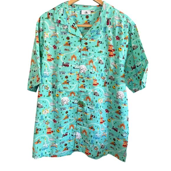 Disney Other - DIsney Parks Parks Life Teal Cabana Style Spread Collar Shirt BNWT Large
